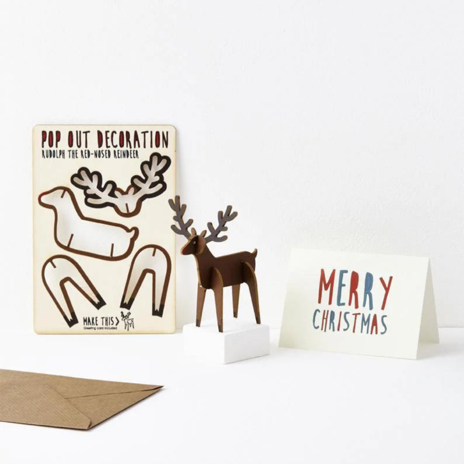 Greetings Card Pop Out Standing Christmas Card Reindeer