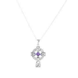 Silver Celtic cross Pendant with Amethyst