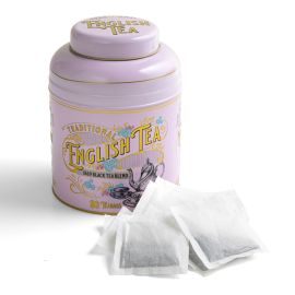 Vintage Victorian Print Pink Caddy Tea Tin with 80 Tea Bags