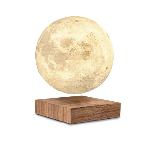 Floating moon lamp with walnut base 