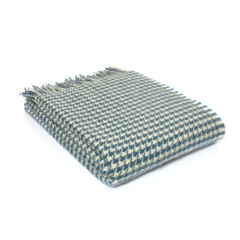 Blue Houndstooth Wool Throw