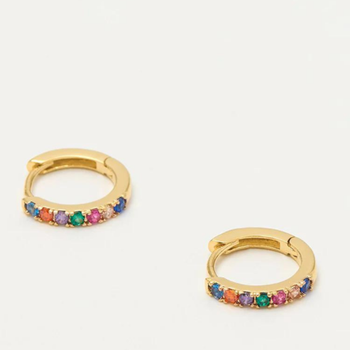 Multicoloured Pave Gold Plated Hoop Earrings 