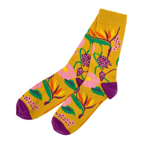 Mustard Floral Socks UK 4-7