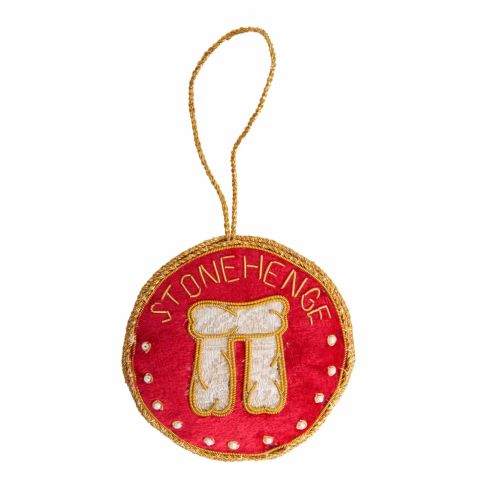 Stonehenge Fabric Christmas Bauble - Red & Gold