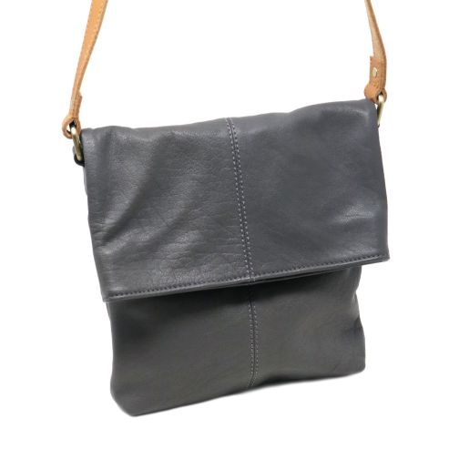 Leather Fold Over Bag - Charcoal