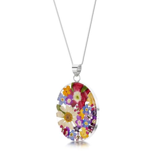 Mixed Flower Oval Pendant