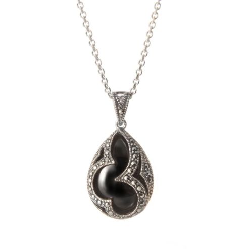 Whitby Jet & Marcasite Pear Shaped Pendant
