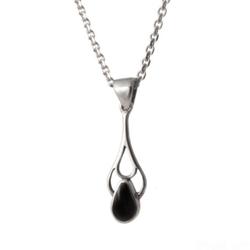 Whitby Jet & Silver Teardrop Pendant