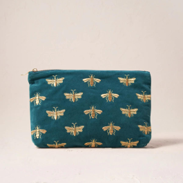 Lemon Blossom French Blue Cotton Everyday Pouch