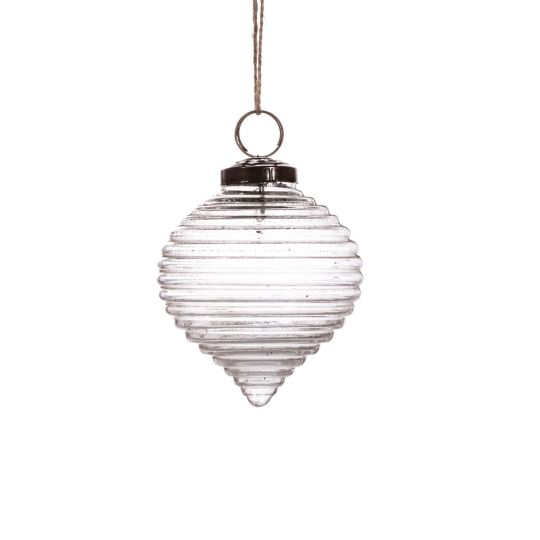  Recycled Glass Ripple Bauble - Clear