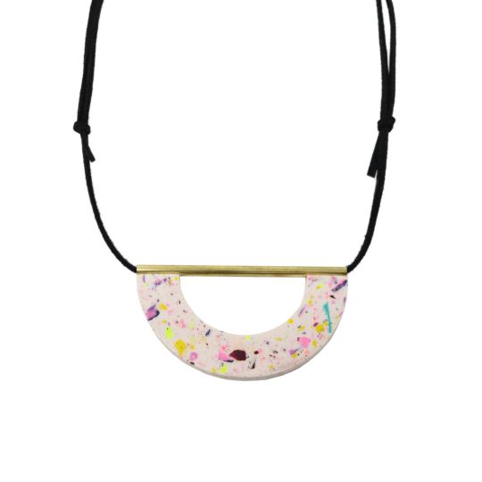  Terrazzo Crescent Necklace - Cream