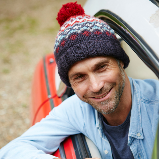 Mens Beanie Bobble in Red Grey