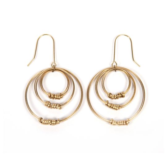 Brass Ribbon Triple Hoop Earrings