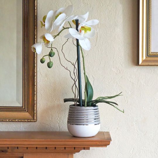 Potted White Synthetic Orchid